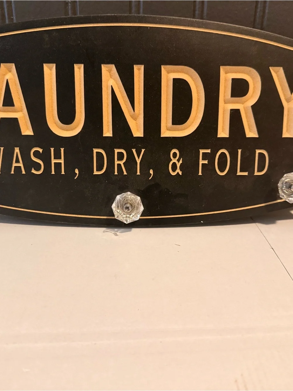 Laundry Wall Sign with Glass Knobs - Black & Gold